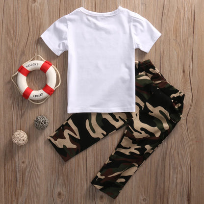 Newborn Baby Boys Clothes Toddler Kids Short Sleeve Letter T-shirt Camo Pants 2Pcs Outfits Set Baby's Clothing