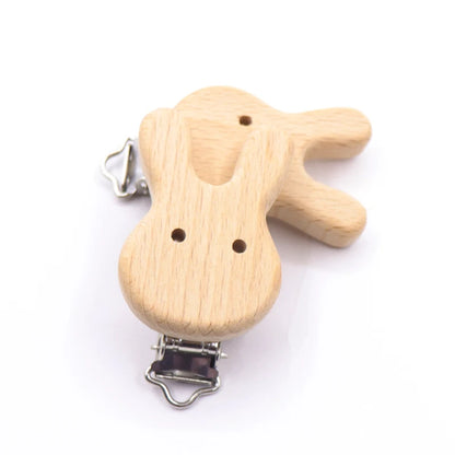 5PCS Wooden Rabbit Pacifier Clip Baby Accessories Wooden Animal Pacifier Metal Holder Elephant Pacifier Wooden Baby Teeth