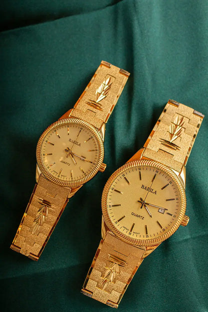 2021 new lovers' Watch Gold Plated watch no fading calendar watch quartz watch retro carved Korean gold men's Watch