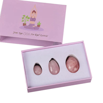 Natural Rose Quartz Yoni Egg Set Jade Egg Vaginal Muscle Firming Kegel Exercise Crystal Yoni Wand Feminine Hygiene Massage Stone