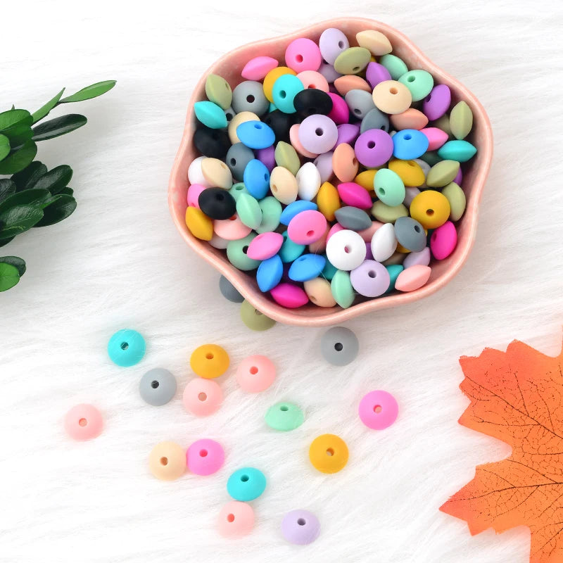 LOFCA 50pcs 12mm Silicone Lentil Beads Baby Teething Beads BPA-Free Food Grade Making Baby Oral Care Pacifier Chain  Accessorise