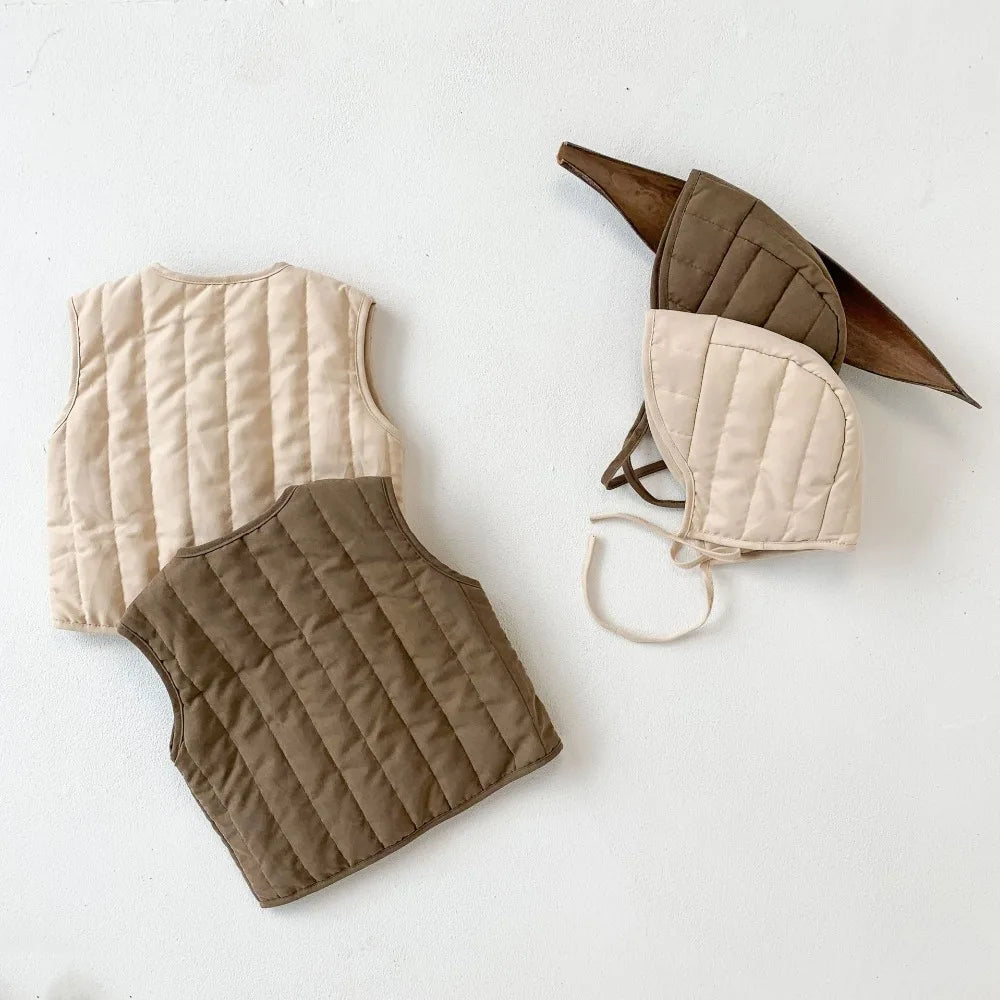 Korean Style Winter Newborn Baby Cotton-padded Vest Hooded Warm Sleeveless Coats Infants Clothes Toddlers Kids Waistcoats