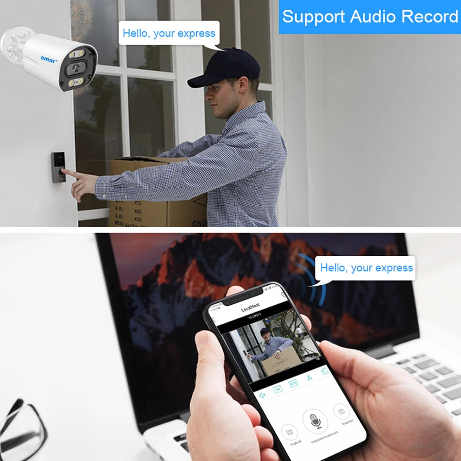 Smar 5MP Camera IP/POE 5MP With Audio Security Camera Indoor Outdoor Waterpfoof Night Vision Video Surveillance Metal Case