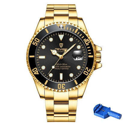 Top Brand Men Mechanical Watch TEVISE T801A Automatic Date Fashion Wristwatches Rotable Outer Case Green Male Clock Fixing Tool