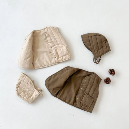 Korean Style Winter Newborn Baby Cotton-padded Vest Hooded Warm Sleeveless Coats Infants Clothes Toddlers Kids Waistcoats