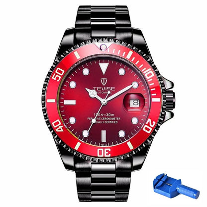Top Brand Men Mechanical Watch TEVISE T801A Automatic Date Fashion Wristwatches Rotable Outer Case Green Male Clock Fixing Tool