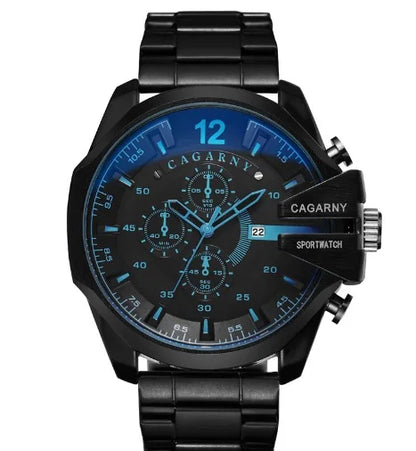 Top Luxury Brand Cagarny Men Watch Black Gold Stainless Steel Men's Business Quartz Wrist Watches Man Clock Military relogio New
