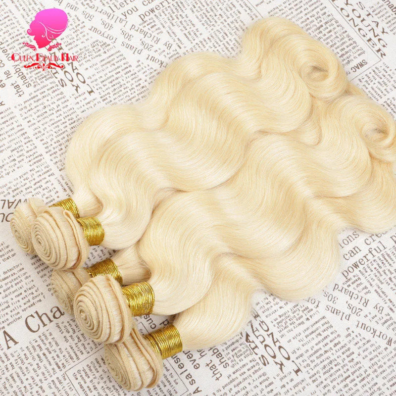 QUEEN BEAUTY 1/3/4 Bundle 8 - 36 Inch 613 Platinum Honey Blonde Body Wave Weave Peruvian Hair Bundles Remy Human Hair Extensions