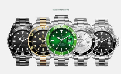 Top Brand Men Mechanical Watch TEVISE T801A Automatic Date Fashion Wristwatches Rotable Outer Case Green Male Clock Fixing Tool