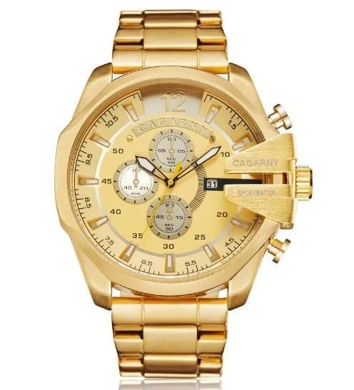 Top Luxury Brand Cagarny Men Watch Black Gold Stainless Steel Men's Business Quartz Wrist Watches Man Clock Military relogio New