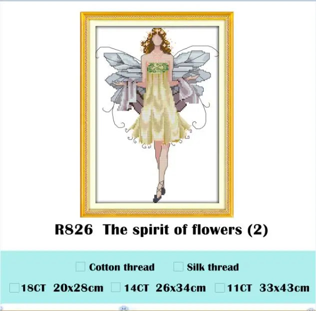 Flower fairy cross stitch kit beauty women girl 14ct counted fabric canvas cotton thread embroidery DIY handmade needlework plus
