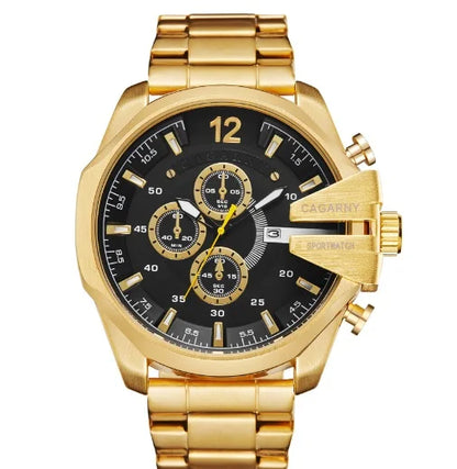 Top Luxury Brand Cagarny Men Watch Black Gold Stainless Steel Men's Business Quartz Wrist Watches Man Clock Military relogio New