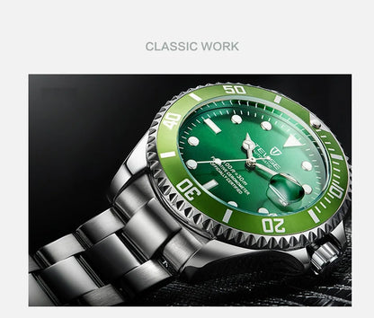 Top Brand Men Mechanical Watch TEVISE T801A Automatic Date Fashion Wristwatches Rotable Outer Case Green Male Clock Fixing Tool