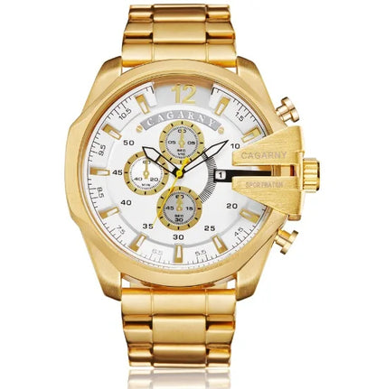 Top Luxury Brand Cagarny Men Watch Black Gold Stainless Steel Men's Business Quartz Wrist Watches Man Clock Military relogio New