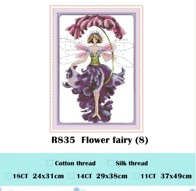 Flower fairy cross stitch kit beauty women girl 14ct counted fabric canvas cotton thread embroidery DIY handmade needlework plus
