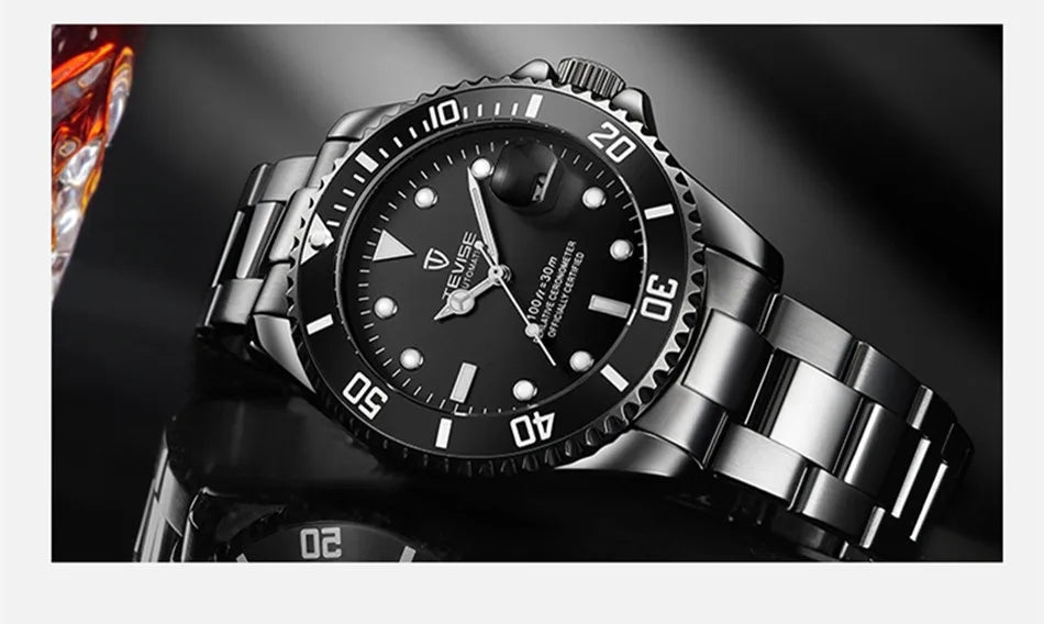 Top Brand Men Mechanical Watch TEVISE T801A Automatic Date Fashion Wristwatches Rotable Outer Case Green Male Clock Fixing Tool