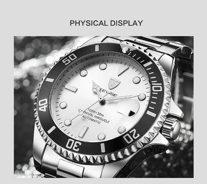 Top Brand Men Mechanical Watch TEVISE T801A Automatic Date Fashion Wristwatches Rotable Outer Case Green Male Clock Fixing Tool
