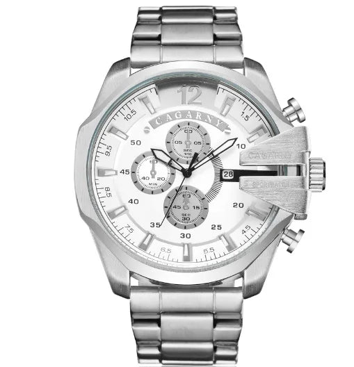 Top Luxury Brand Cagarny Men Watch Black Gold Stainless Steel Men's Business Quartz Wrist Watches Man Clock Military relogio New