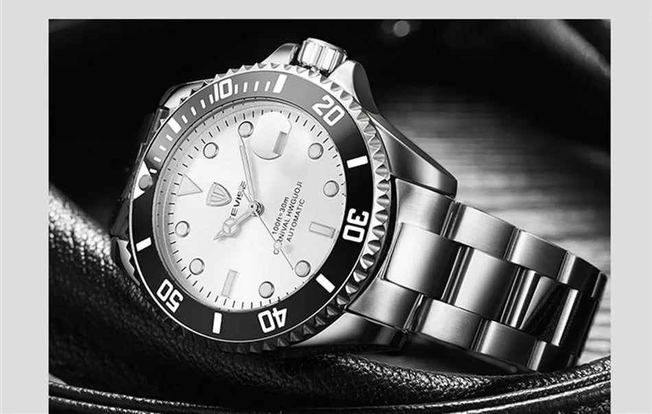 Top Brand Men Mechanical Watch TEVISE T801A Automatic Date Fashion Wristwatches Rotable Outer Case Green Male Clock Fixing Tool