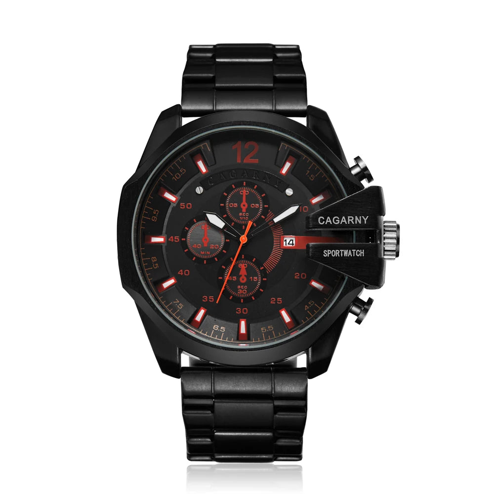 Top Luxury Brand Cagarny Men Watch Black Gold Stainless Steel Men's Business Quartz Wrist Watches Man Clock Military relogio New