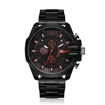 Top Luxury Brand Cagarny Men Watch Black Gold Stainless Steel Men's Business Quartz Wrist Watches Man Clock Military relogio New