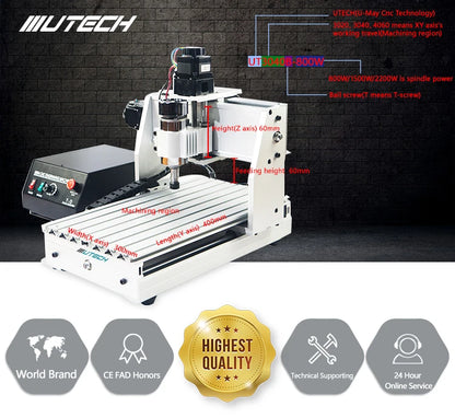 High Performance CNC Wood Router Utech 300w Spindle Motor for Plastic 3040 Engraving Machines