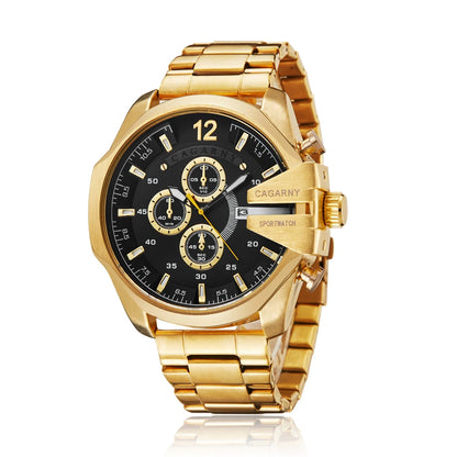 Top Luxury Brand Cagarny Men Watch Black Gold Stainless Steel Men's Business Quartz Wrist Watches Man Clock Military relogio New