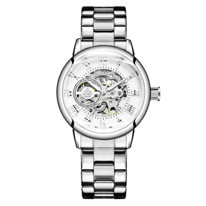 ORKINA Women Watch Automatic Mechanical Skeleton Chic Rose Gold Lady Wristwatch in Mesh Stainless Steel Bracelet / Leather Strap