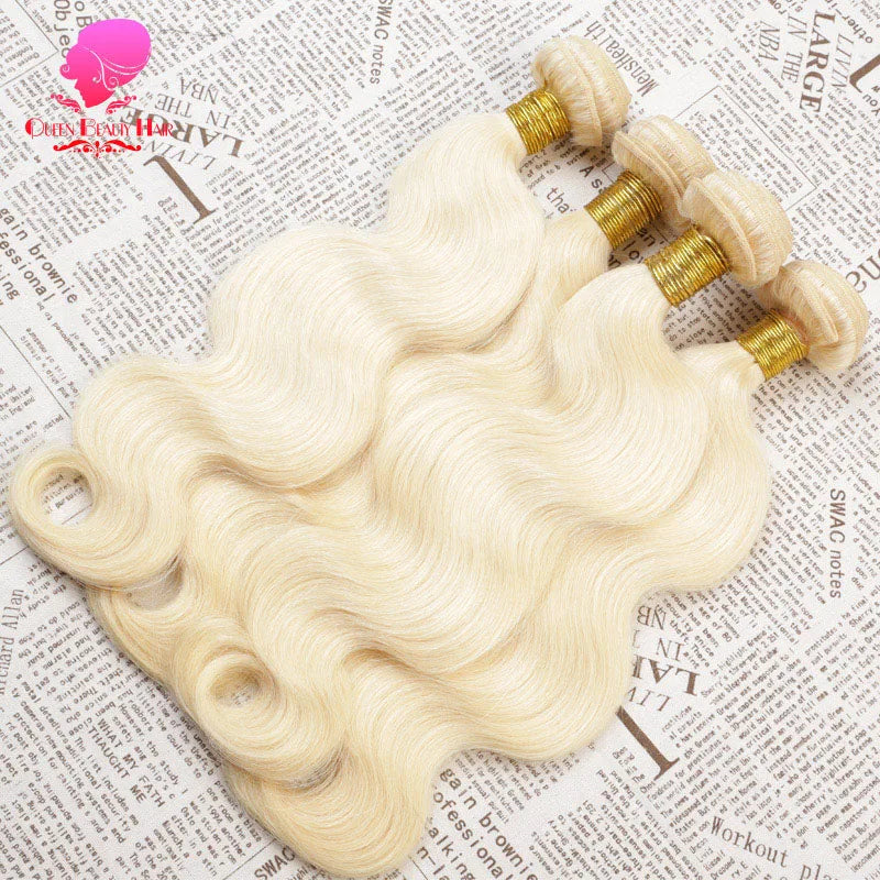 QUEEN BEAUTY 1/3/4 Bundle 8 - 36 Inch 613 Platinum Honey Blonde Body Wave Weave Peruvian Hair Bundles Remy Human Hair Extensions