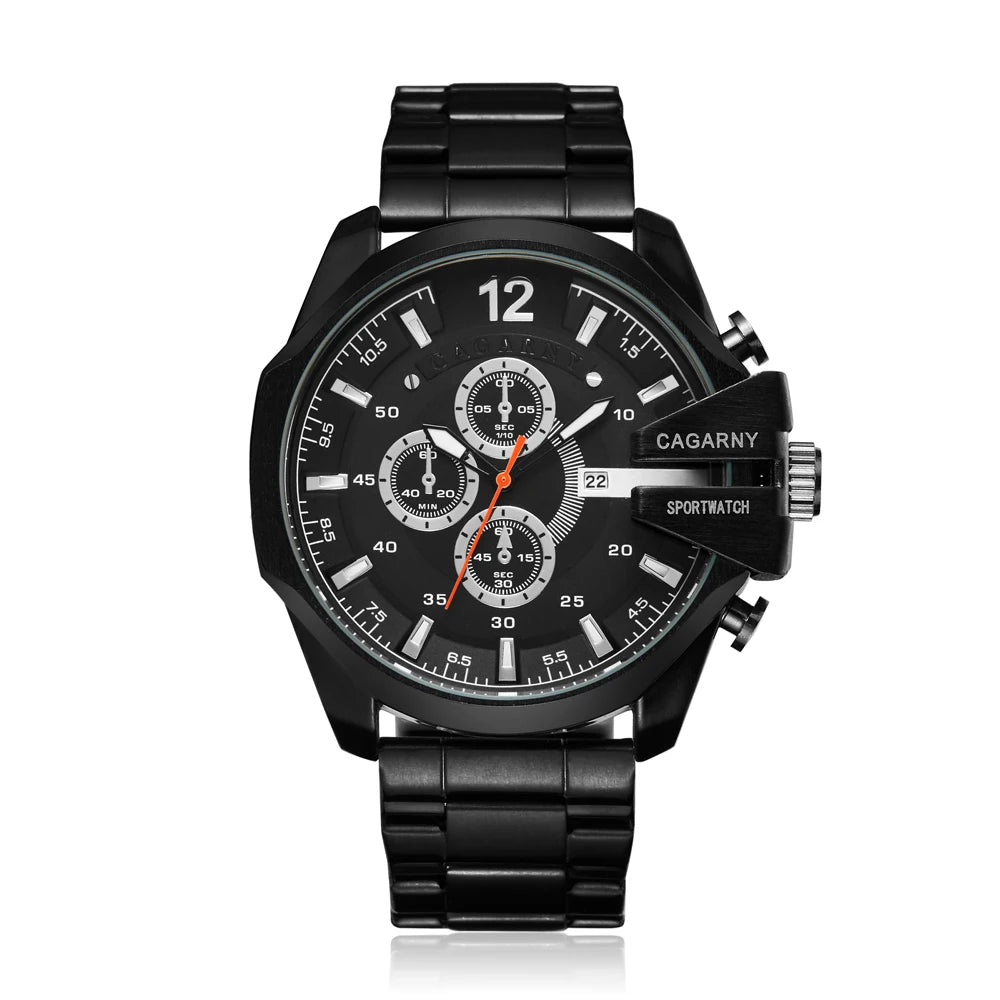 Top Luxury Brand Cagarny Men Watch Black Gold Stainless Steel Men's Business Quartz Wrist Watches Man Clock Military relogio New