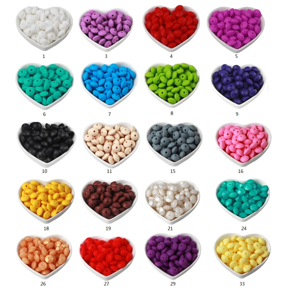 BOBO.BOX 100pc12mm Silicone Lentil Beads Baby Teething Bead BPA-Free Food Grade Making Baby Oral Care Pacifier Chain Accessorise