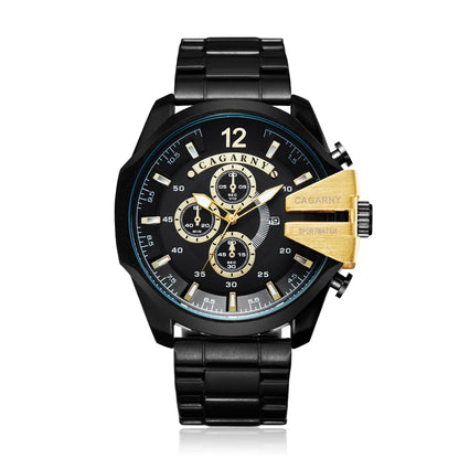 Top Luxury Brand Cagarny Men Watch Black Gold Stainless Steel Men's Business Quartz Wrist Watches Man Clock Military relogio New