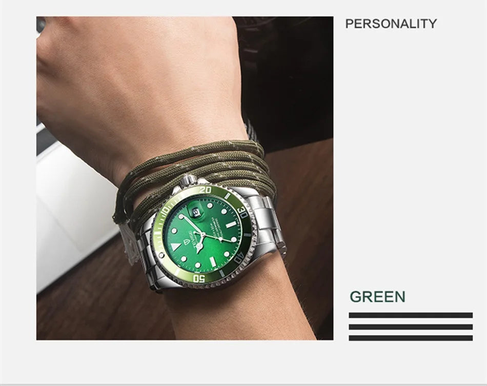 Top Brand Men Mechanical Watch TEVISE T801A Automatic Date Fashion Wristwatches Rotable Outer Case Green Male Clock Fixing Tool
