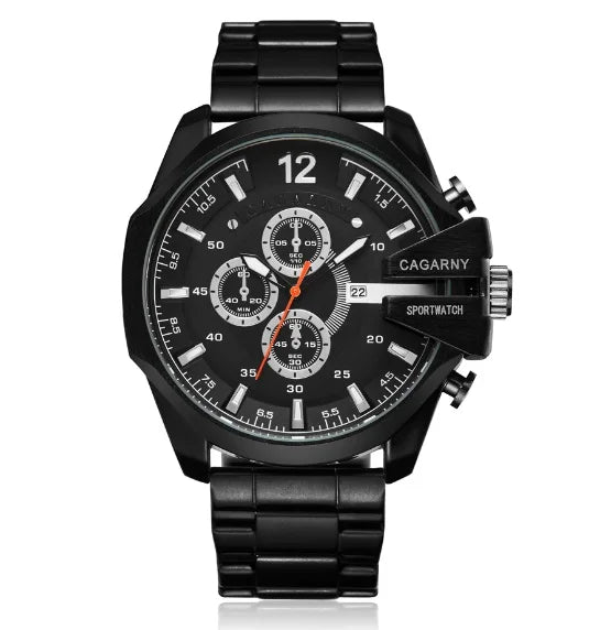 Top Luxury Brand Cagarny Men Watch Black Gold Stainless Steel Men's Business Quartz Wrist Watches Man Clock Military relogio New