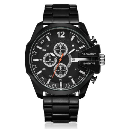 Top Luxury Brand Cagarny Men Watch Black Gold Stainless Steel Men's Business Quartz Wrist Watches Man Clock Military relogio New