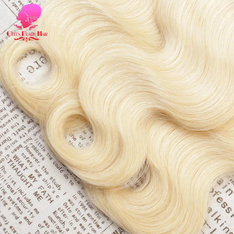 QUEEN BEAUTY 1/3/4 Bundle 8 - 36 Inch 613 Platinum Honey Blonde Body Wave Weave Peruvian Hair Bundles Remy Human Hair Extensions
