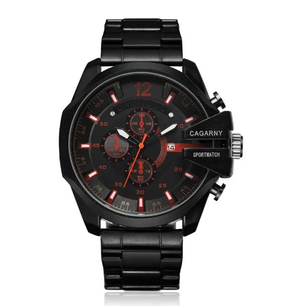 Top Luxury Brand Cagarny Men Watch Black Gold Stainless Steel Men's Business Quartz Wrist Watches Man Clock Military relogio New