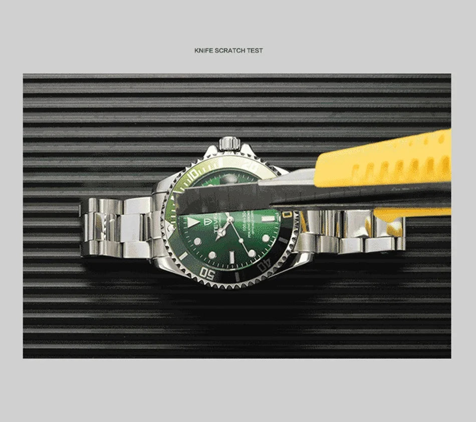 Top Brand Men Mechanical Watch TEVISE T801A Automatic Date Fashion Wristwatches Rotable Outer Case Green Male Clock Fixing Tool