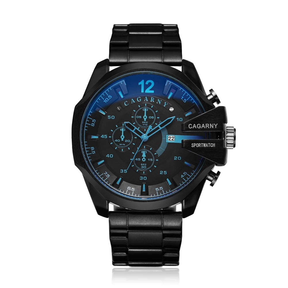 Top Luxury Brand Cagarny Men Watch Black Gold Stainless Steel Men's Business Quartz Wrist Watches Man Clock Military relogio New