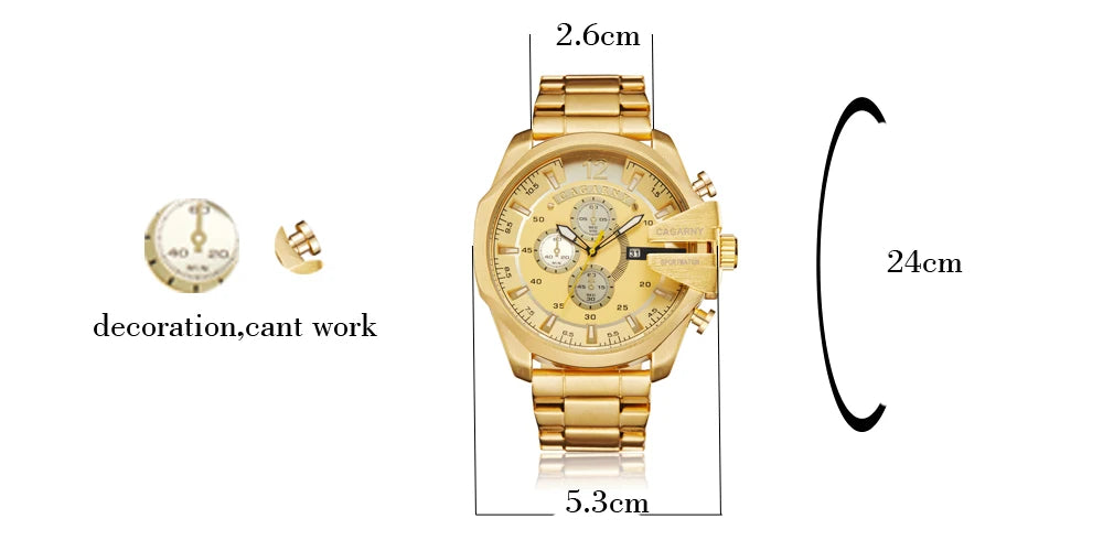 Top Luxury Brand Cagarny Men Watch Black Gold Stainless Steel Men's Business Quartz Wrist Watches Man Clock Military relogio New