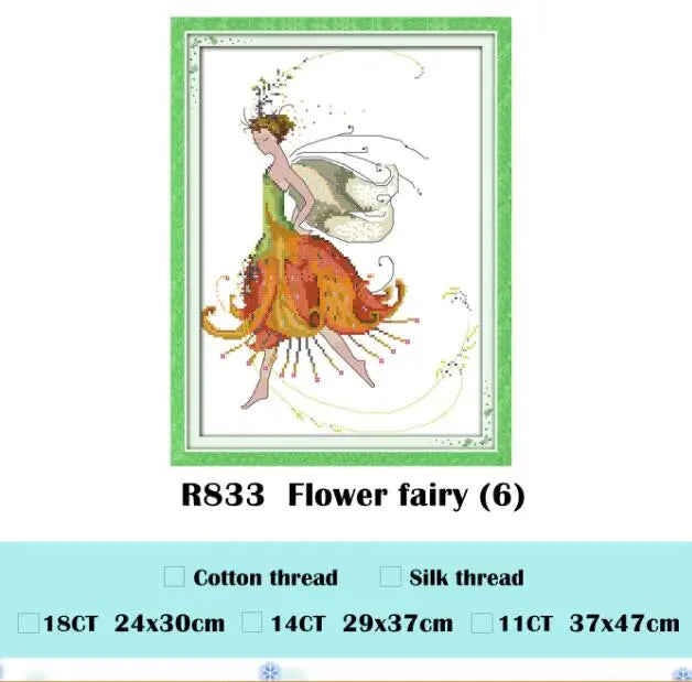 Flower fairy cross stitch kit beauty women girl 14ct counted fabric canvas cotton thread embroidery DIY handmade needlework plus