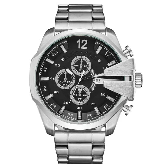 Top Luxury Brand Cagarny Men Watch Black Gold Stainless Steel Men's Business Quartz Wrist Watches Man Clock Military relogio New