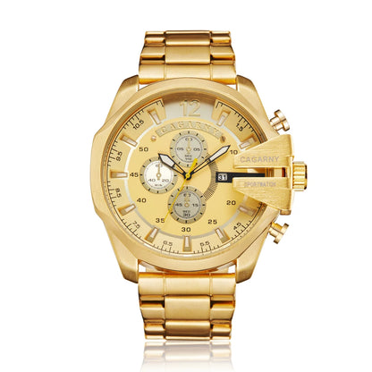 Top Luxury Brand Cagarny Men Watch Black Gold Stainless Steel Men's Business Quartz Wrist Watches Man Clock Military relogio New