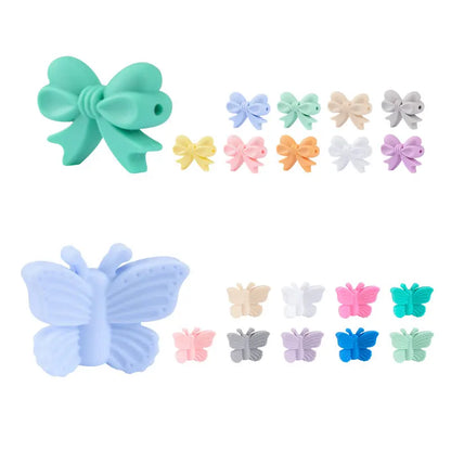 Bowknot 10pcs/lot Silicone Beads DIY Food Grade Silicone Teething Pacifier Cute Shaped Silicone teether Holder Accessories
