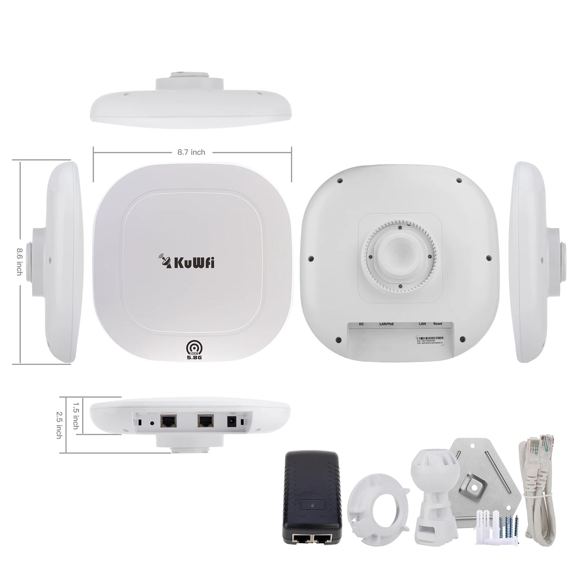 USA Stock KuWFi Outdoor 10KM Wireless Bridge IP65 Waterproof 17dBi Antenna PoE&DC Power Wifi Bridge for Industrial Monitoring