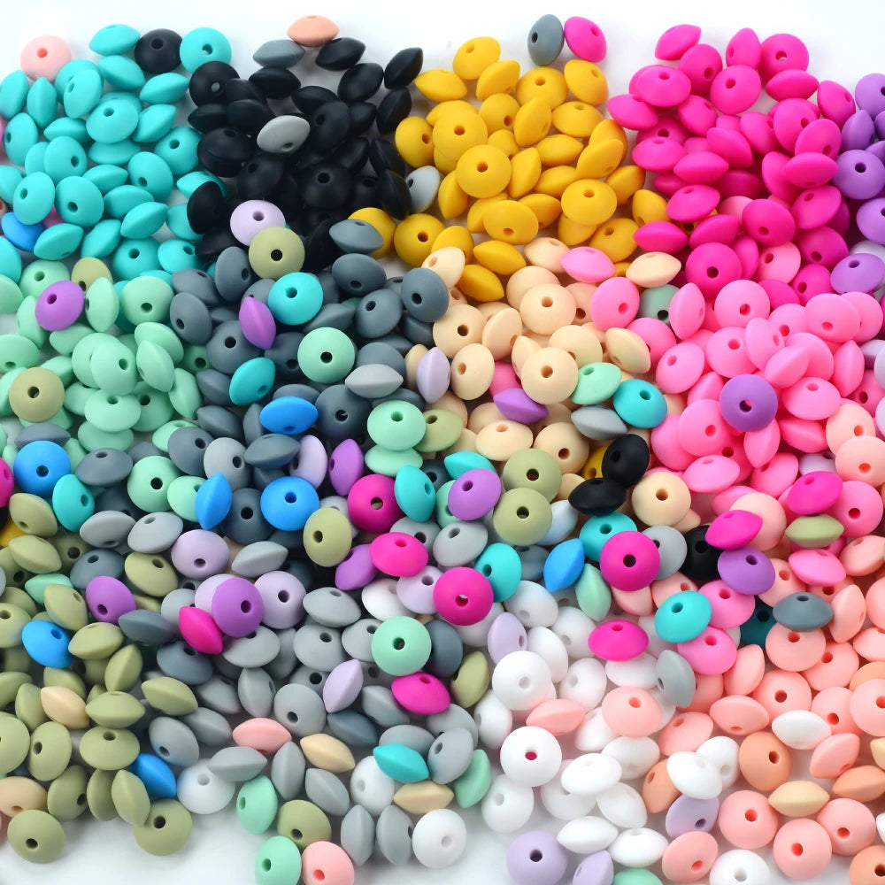 LOFCA 50pcs 12mm Silicone Lentil Beads Baby Teething Beads BPA-Free Food Grade Making Baby Oral Care Pacifier Chain  Accessorise
