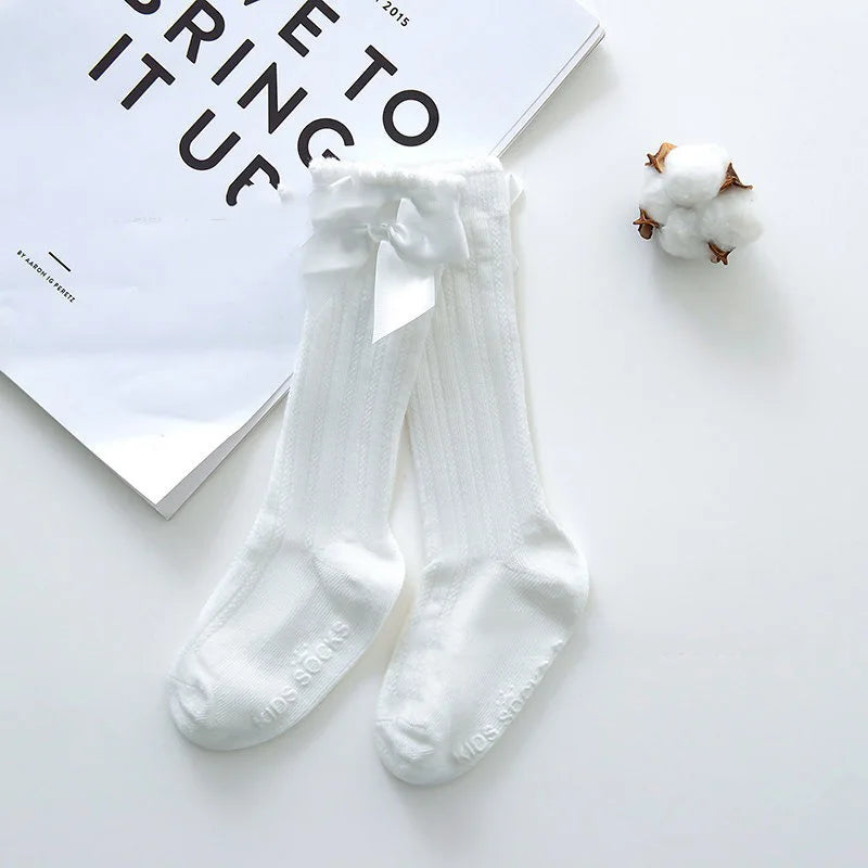 New Girls Stockings Toddler Knee High Bubble Mouth Stockings Baby Bowknot Cotton Nonslip Toddler Stocks Lace Stocking For Girl