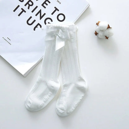 New Girls Stockings Toddler Knee High Bubble Mouth Stockings Baby Bowknot Cotton Nonslip Toddler Stocks Lace Stocking For Girl