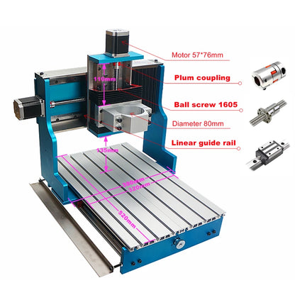 Mini DIYCNC Frame Linear Guideway 6040/3040 with Stepper Motors CNC Vice 80mm Spindle Clamp 4 Axis for CNC Wood Router Lathe Kit