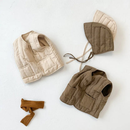 Korean Style Winter Newborn Baby Cotton-padded Vest Hooded Warm Sleeveless Coats Infants Clothes Toddlers Kids Waistcoats
